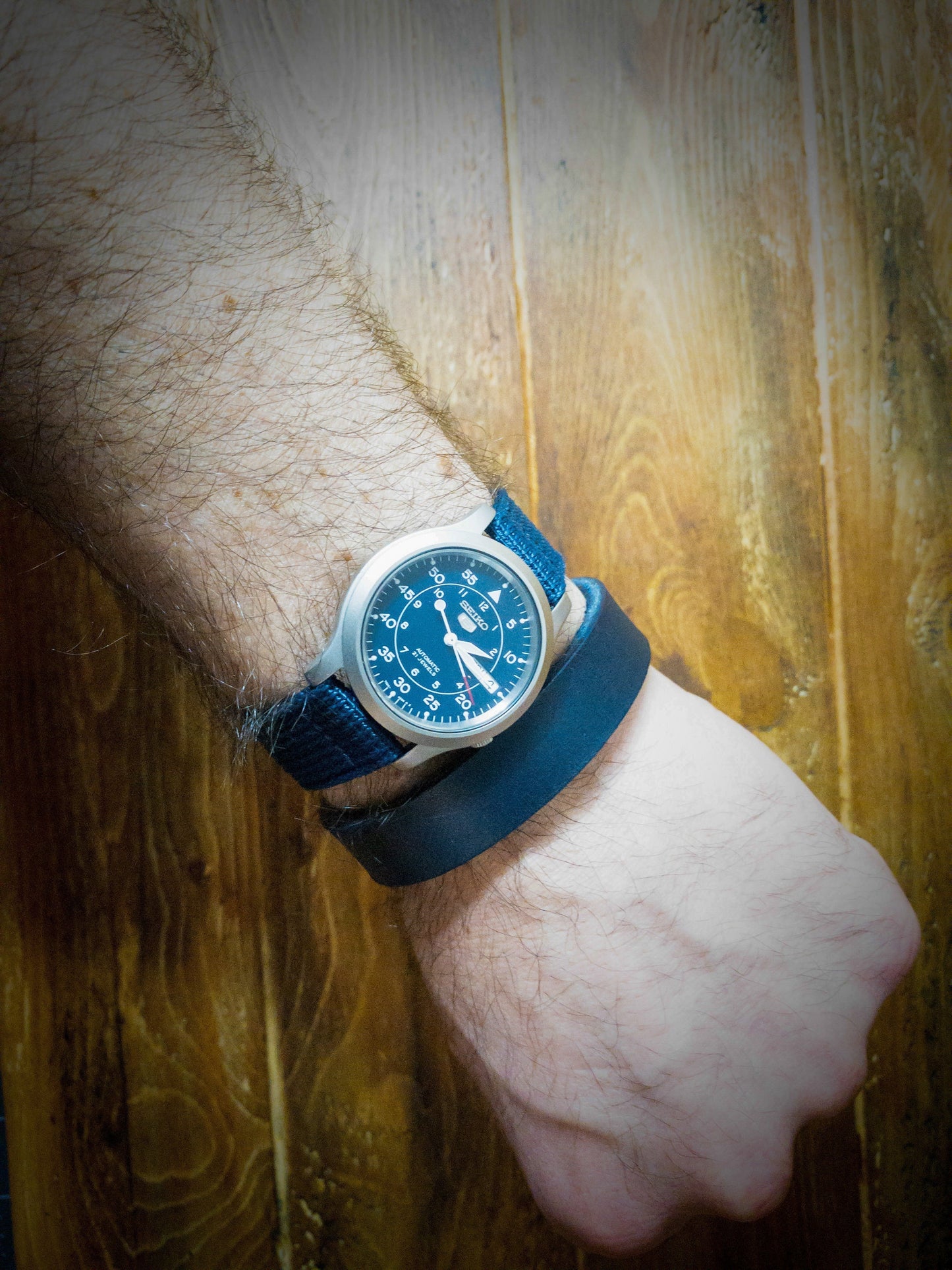 Navy Men's Leather Cuff